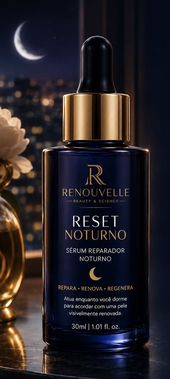 Frasco do Reset Noturno, sérum reparador noturno da Renouvelle